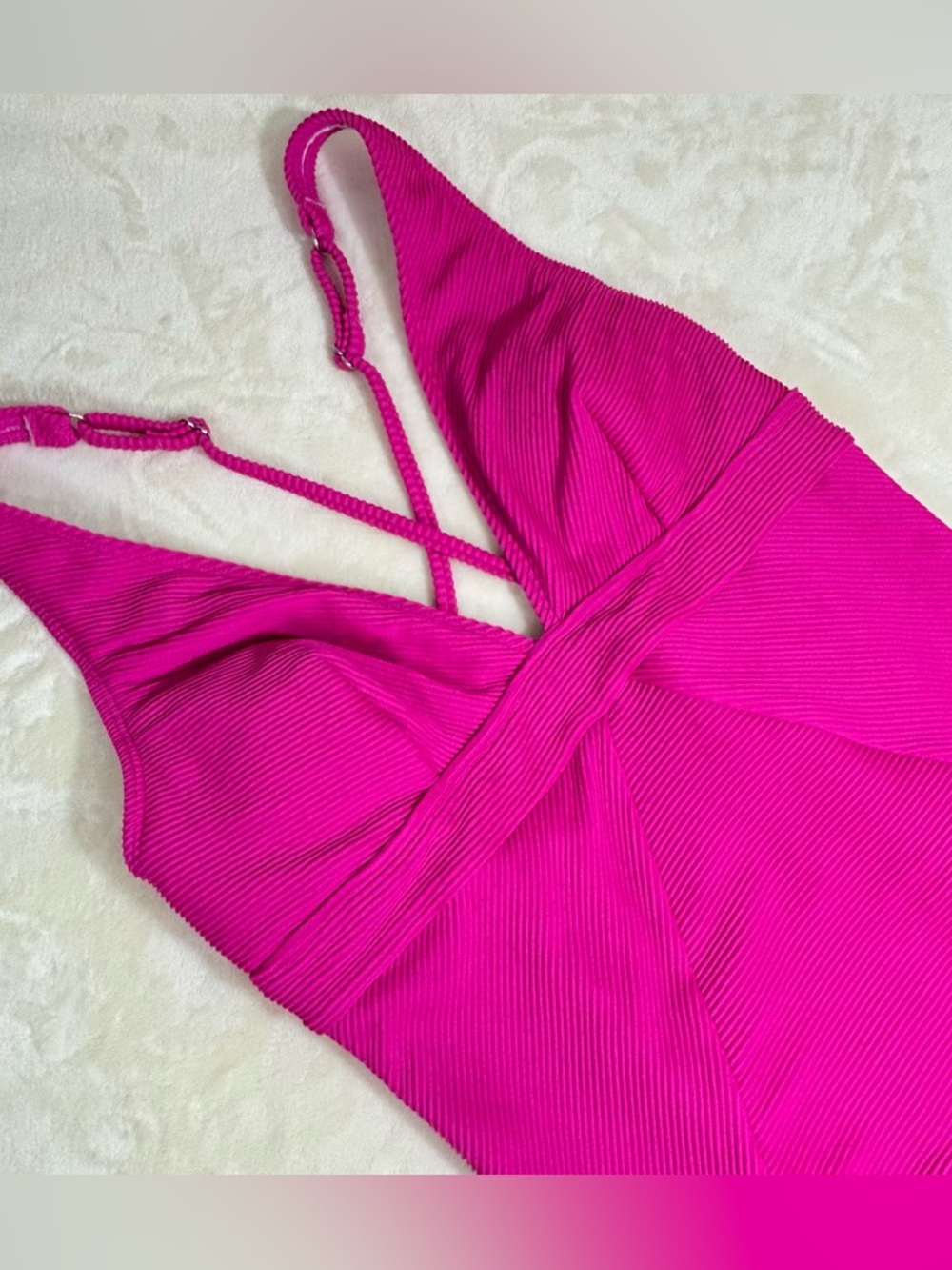 Women’s Cupshe Tummy Control Ribbed Bright Fuchsia One Piece Swimsuit New Size M